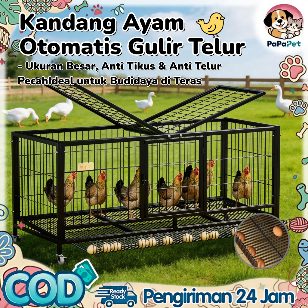 PAPAPET Kandang Ayam Otomatis Gulir Telur - Ukuran Besar, Anti Tikus, Praktis untuk Budidaya Rumah