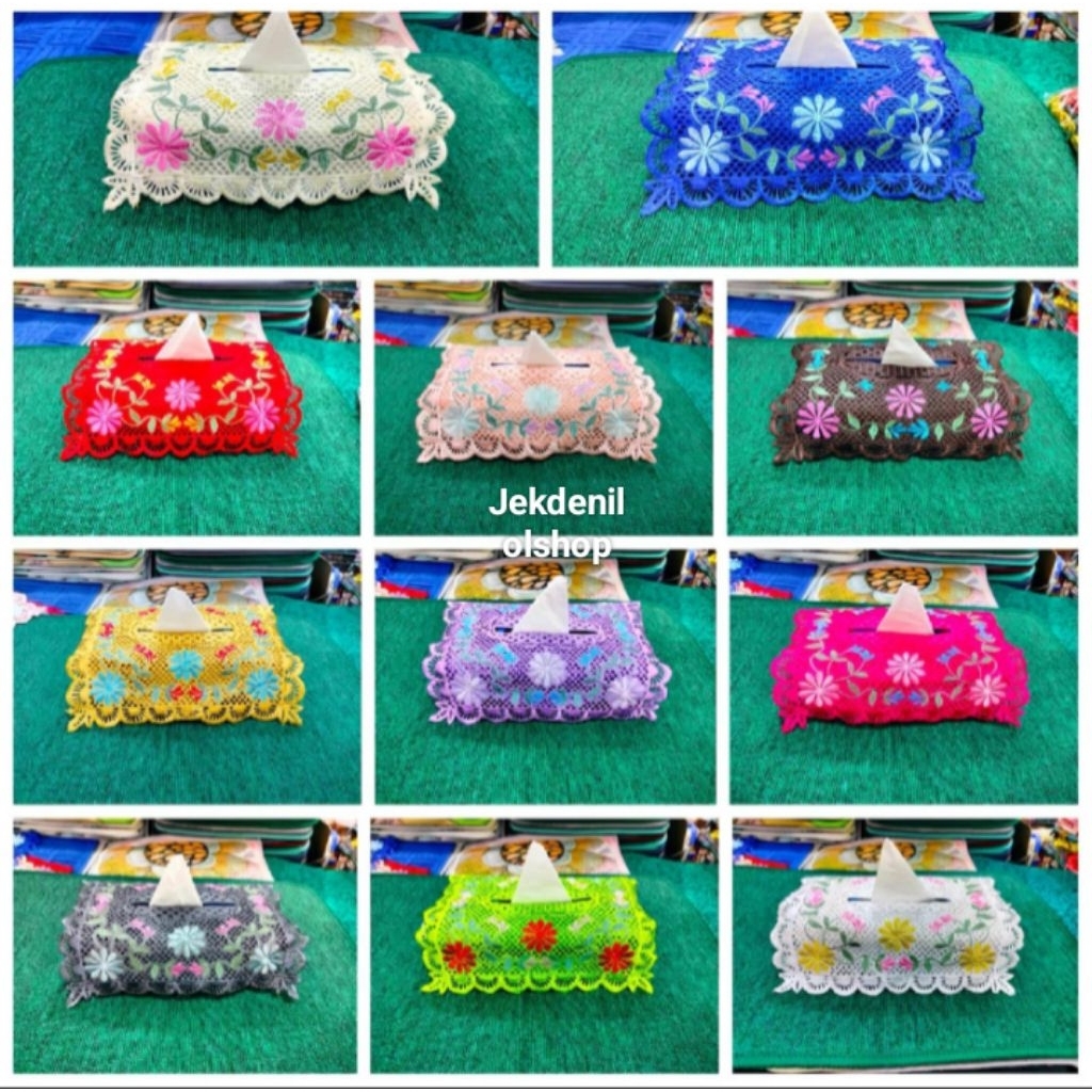 sarung tisu cover tisu bordir renda bunga