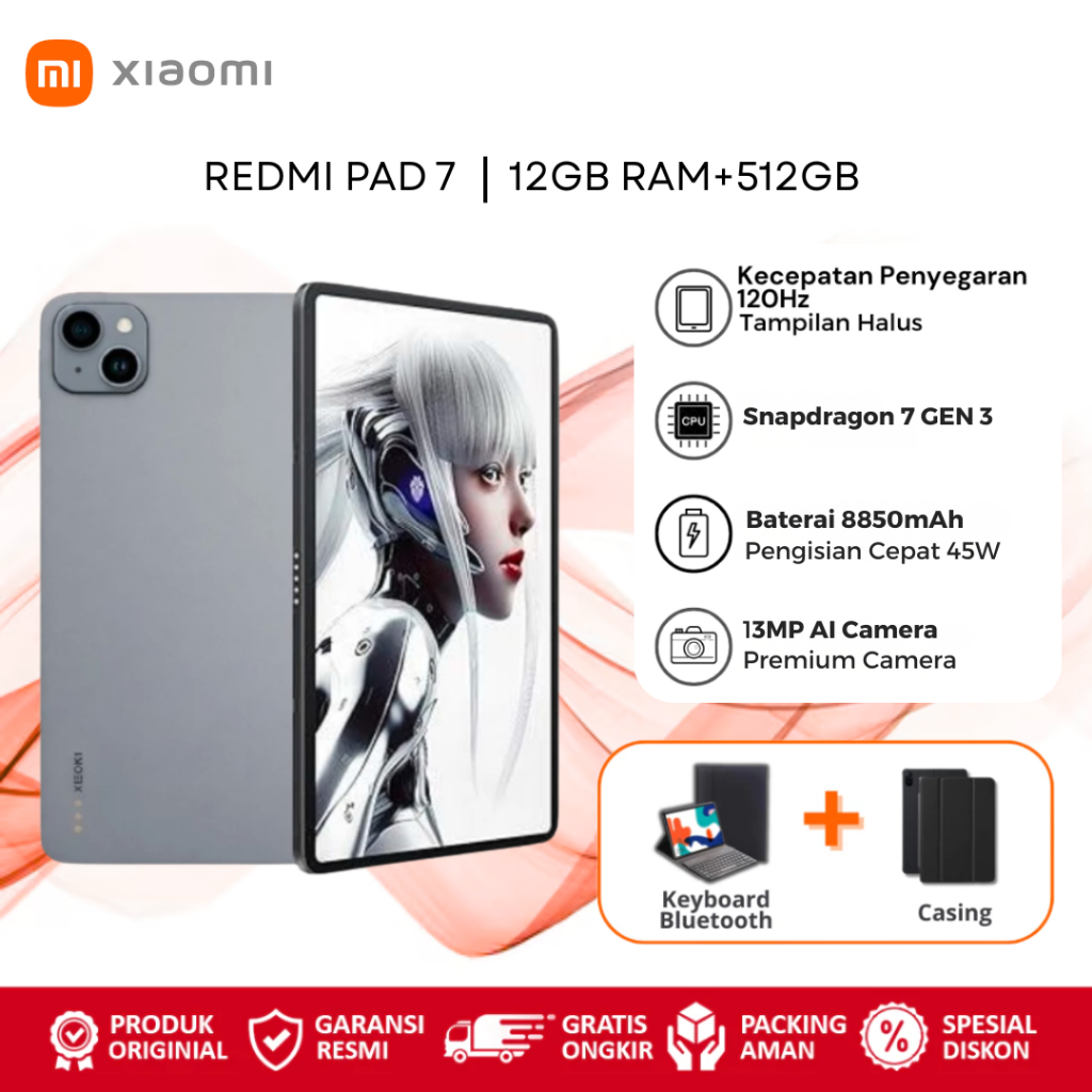 Xiaomi Redmi Pad 7 16GB+512GB Android 4G LTE Layar Besar Performa Stabil
