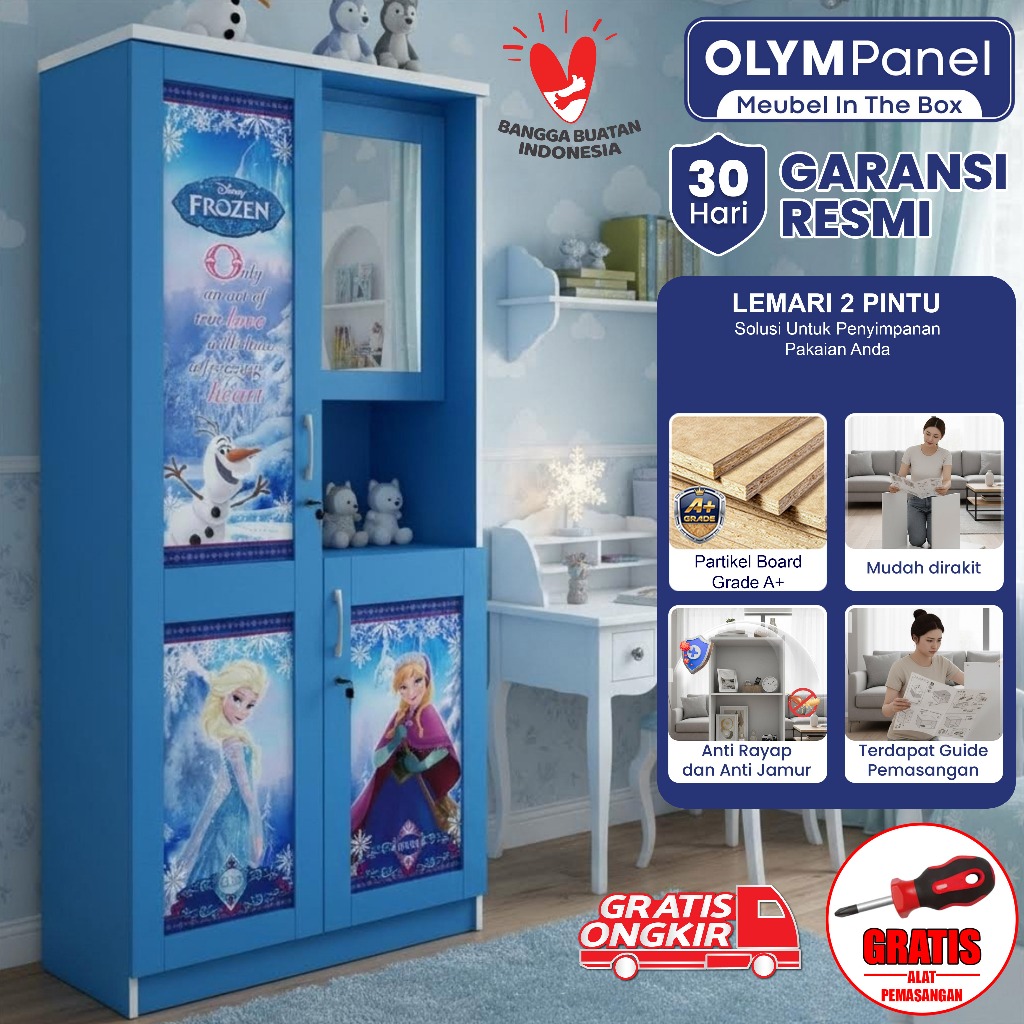 Lemari Pakaian Anak 2 Pintu / Wardrobe Anak Karakter Frozen / Lemari Murah
