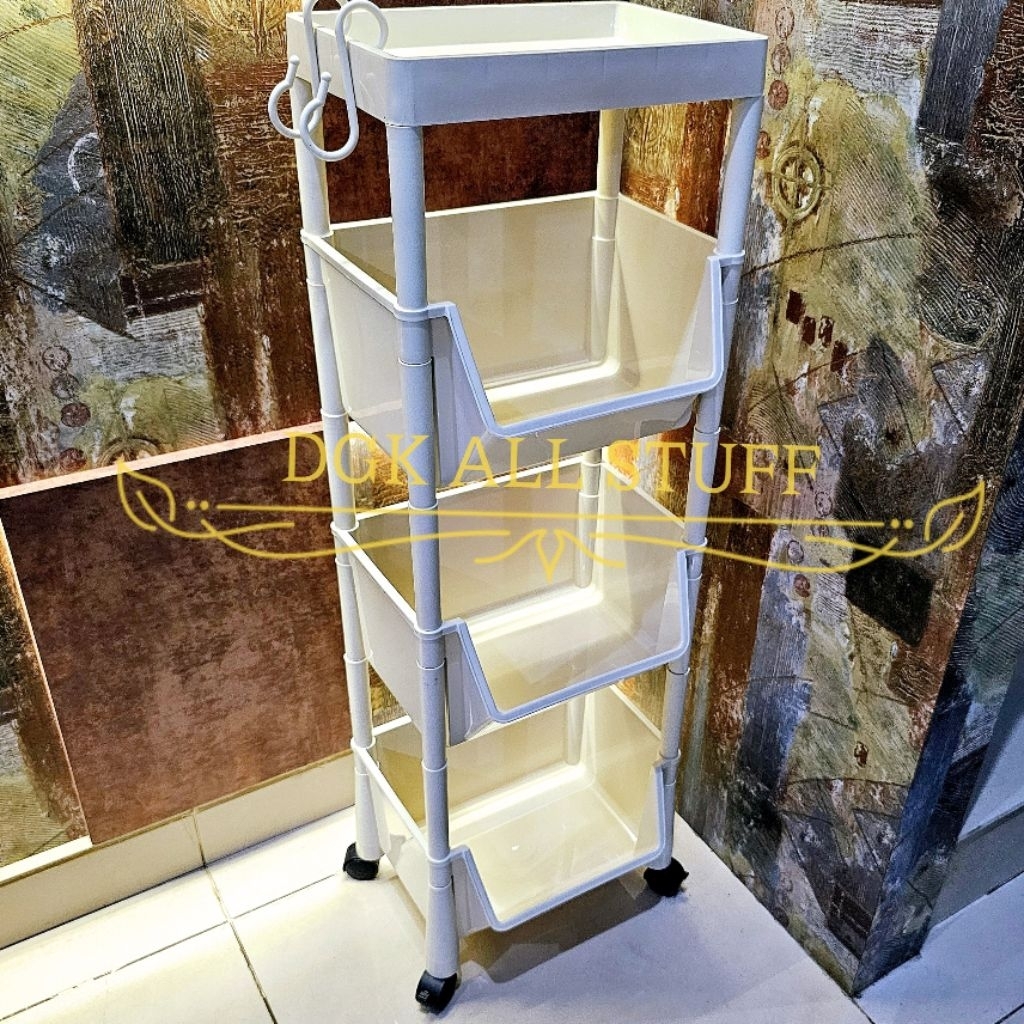 Rak Keranjang Troli Segi Persegi Dapur Salon Dorong Toilet Kamar Mandi Buku Alat Tulis Snack Make up