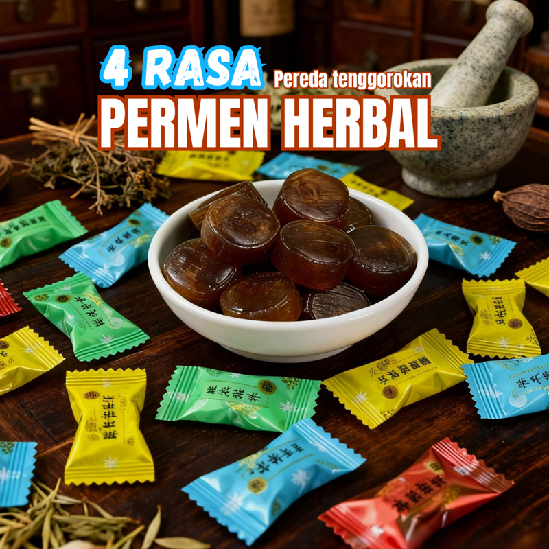 Permen Herbal Pereda Sakit Tenggorokan 4 Rasa Luo Han Guo Honeysuckle Pat Hai Hai Madu Niose Antler 