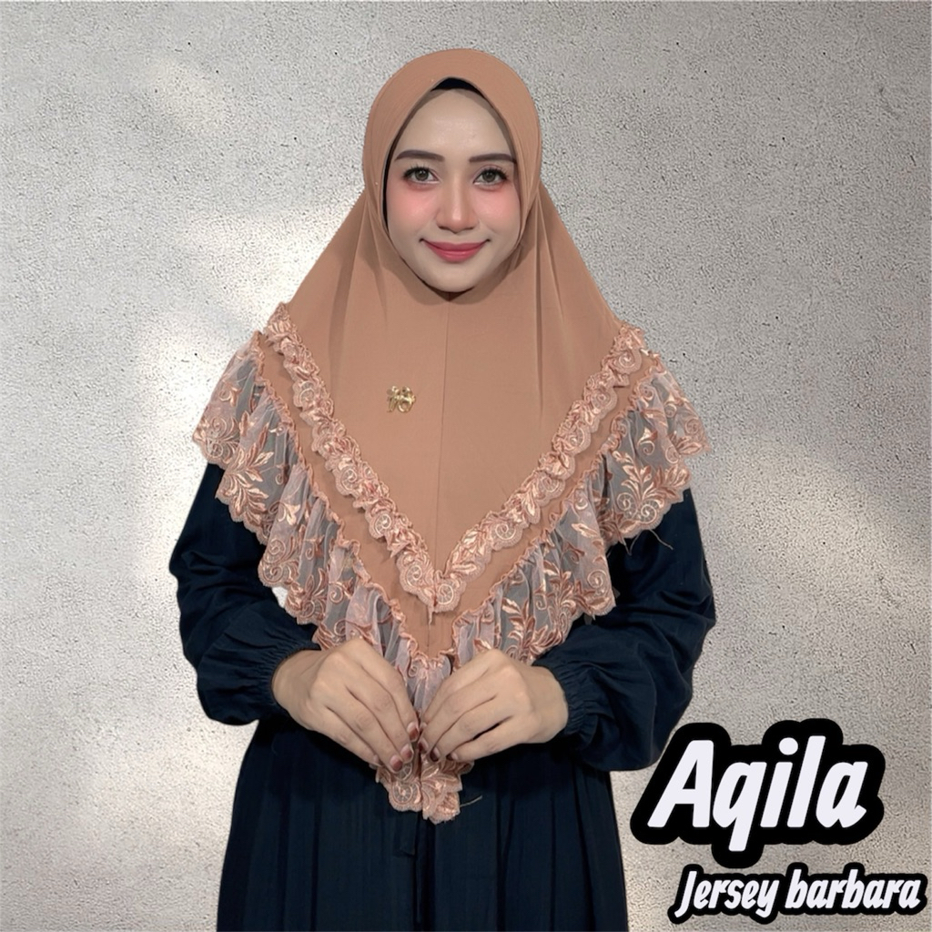 Jilbab instan Aqila sotf pet sabit renda cantik jersey barbara by FO hijab wanita muslim