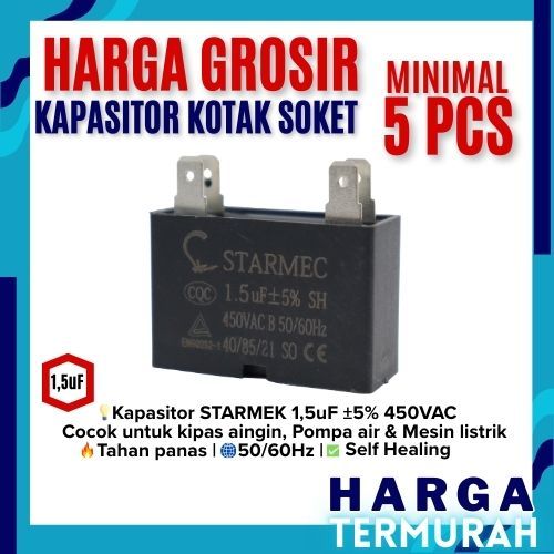 GROSIR KAPASITOR KOTAK SOKET 1.5uf | KAPASITOR FAN | KAPASITOR POMPA | KAPASITOR 1.5 UF - ARKEMA