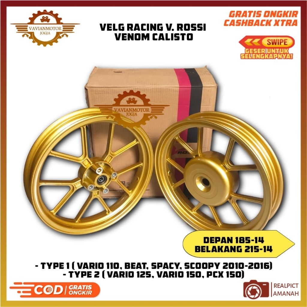 Velg Racing V Rossi Vrossi Venom Calisto Ring 14 Tubeless Original Kualitas Terbaik Bisa Untuk Vario