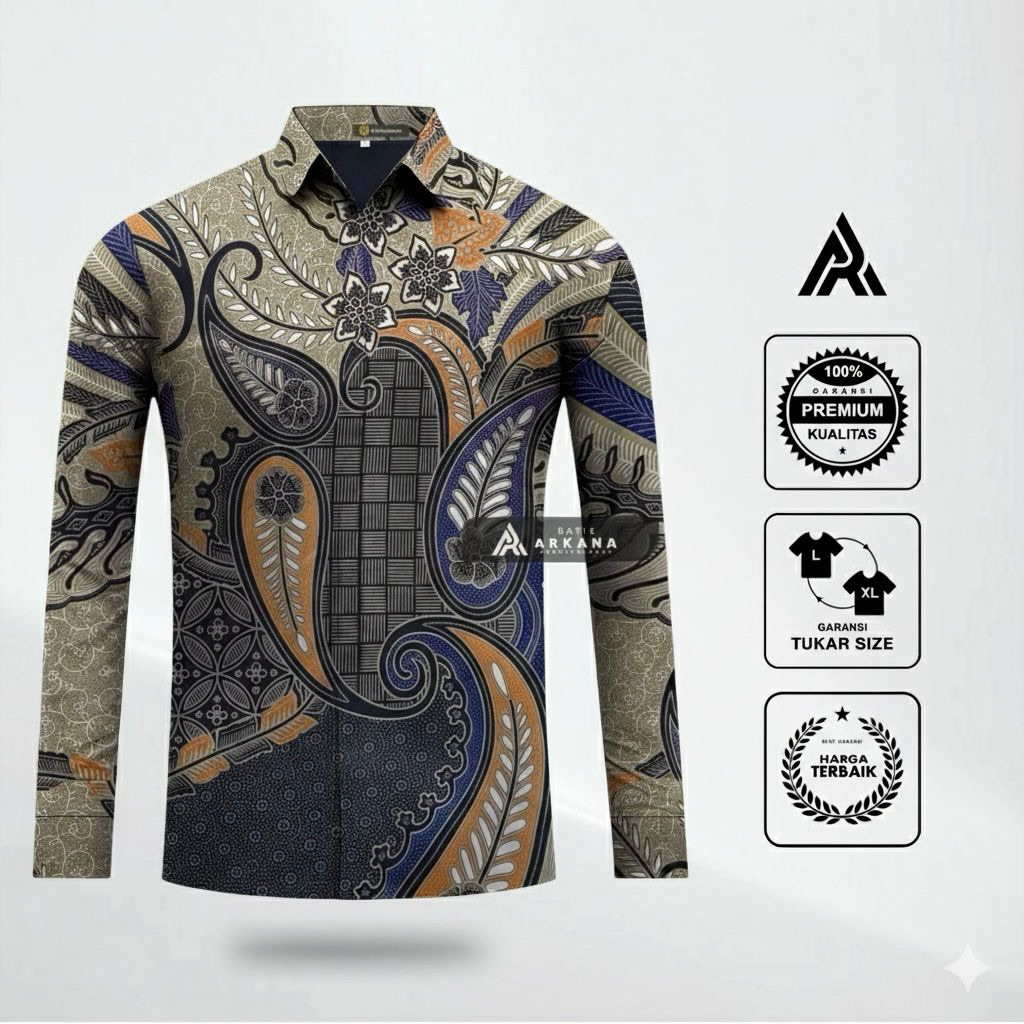 Kemeja Batik Pria Lengan Panjang Lapis Furing - Kemeja Batik Pria Motif Airlangga