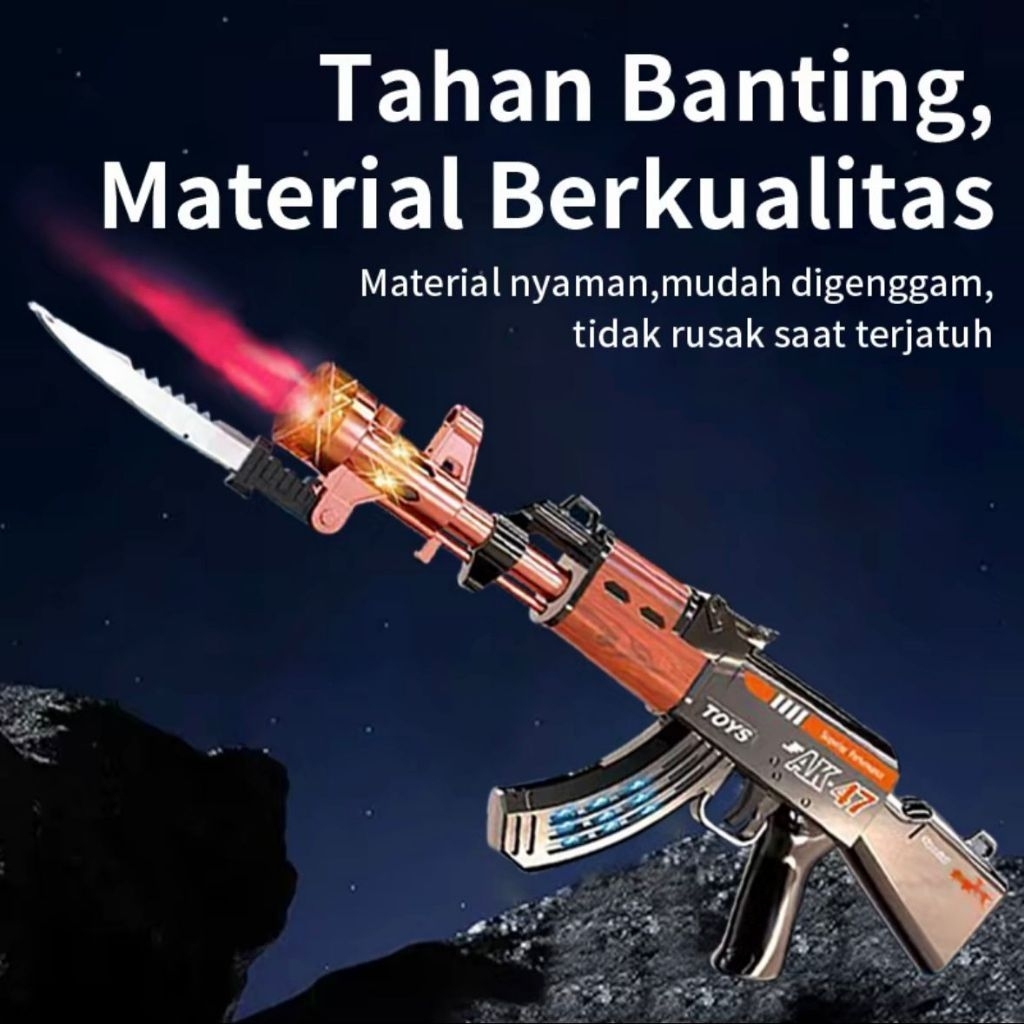 Pistol Mainan Serbu Ak47 Dengan Efek Asap Ada Suara Dan Bisa Bergetar Maju Mundur/ Mainan Anak Temba