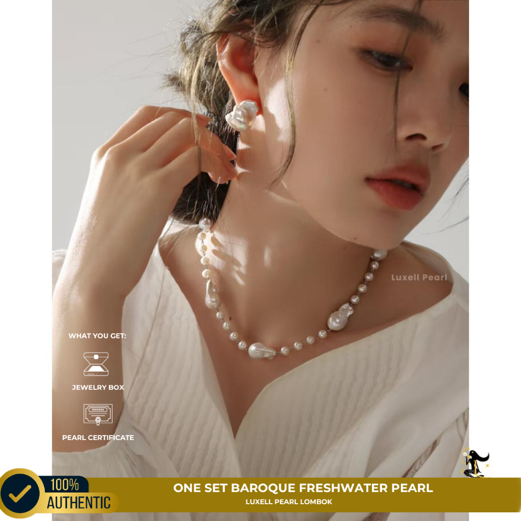 Luxell Pearl - Satu Set mutiara barok air tawar asli Lombok | Mutiara Air Tawar Barok Bersertifikat|