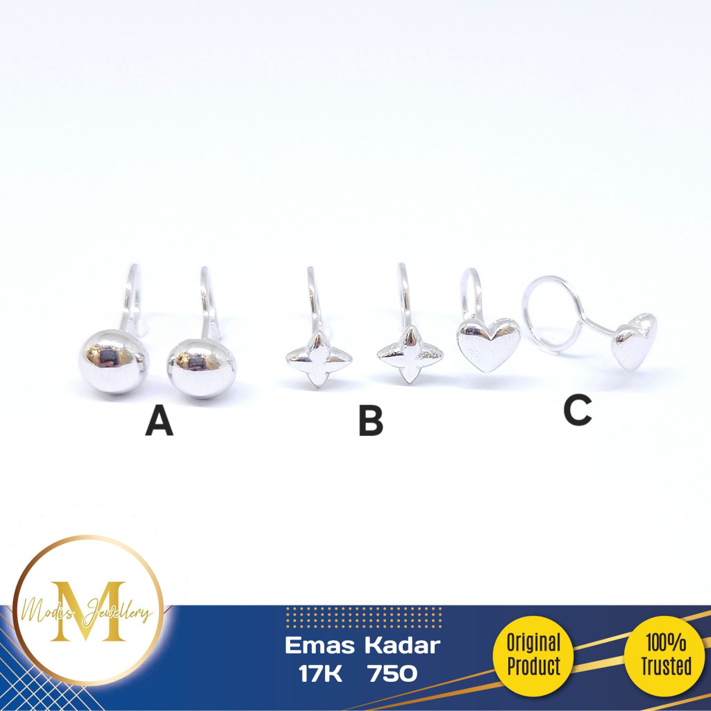 MODIS JEWELLERY - Anting Toge Variasi Putih - Emas 17k 750