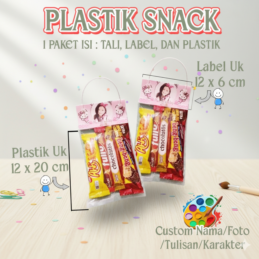 Tas Snack Custom Anak Ulang Tahun EDISI Hari Raya 12x20 || TAS PLASTIK SNACK | HAMPERS MINI IDUL FIT
