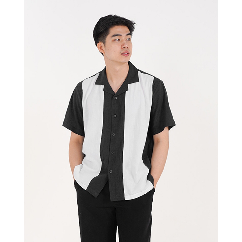 Kemeja Linen Pria Kombinasi Lengan Pendek Vintage Adem Casual Fit Mirkel VNWL
