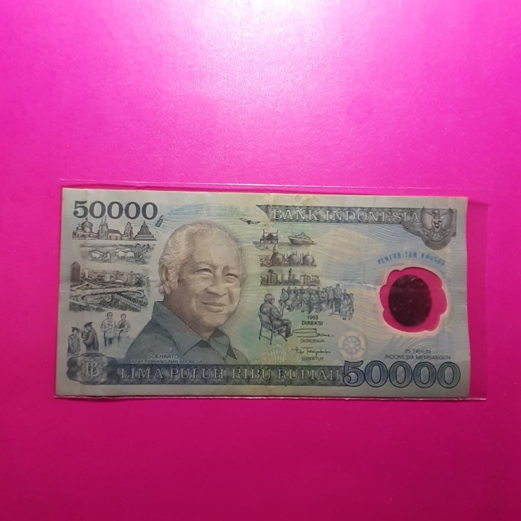uang kuno 50000 rupiah suharto polymer tahun 1993