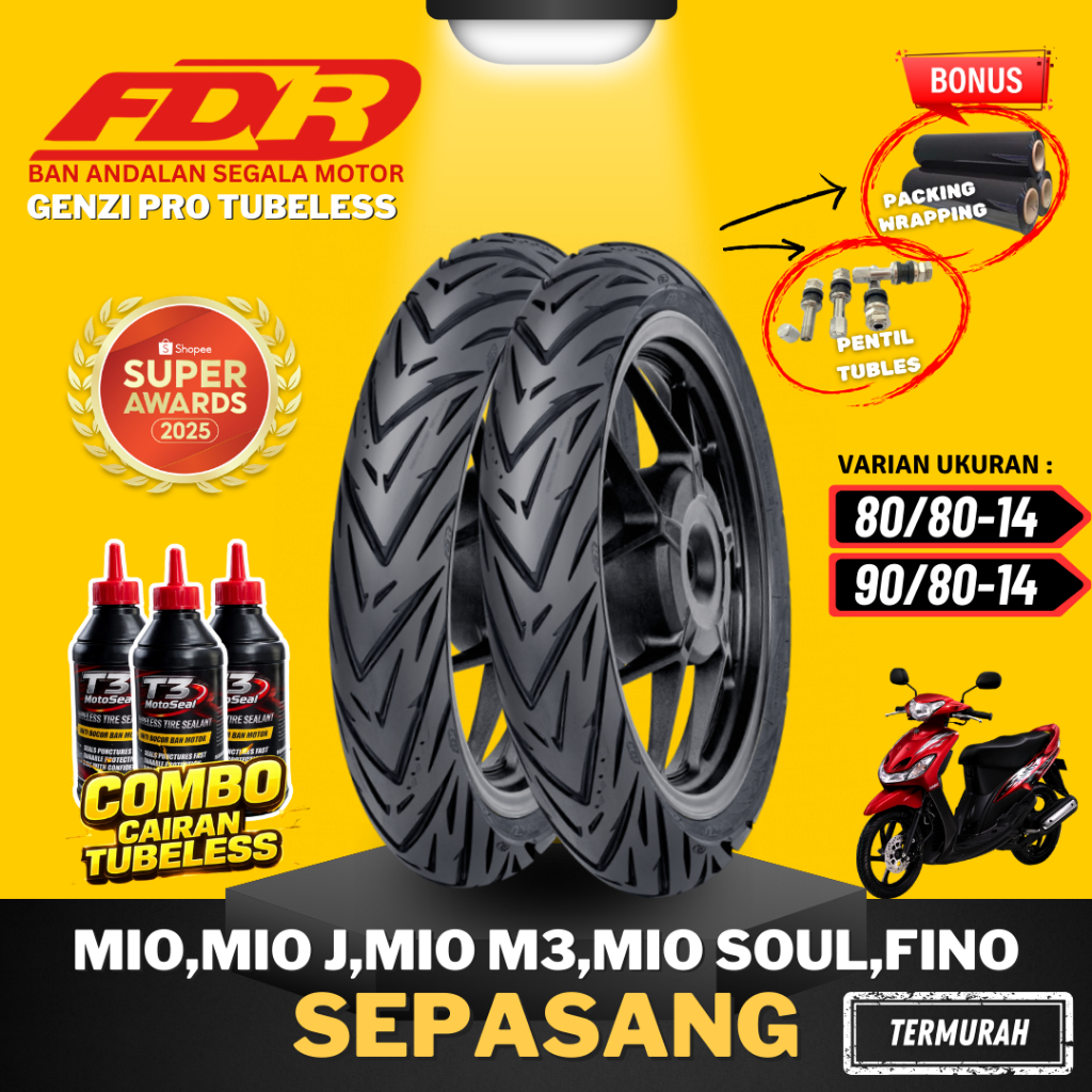 [PAKET SEPASANG] BAN FDR TUBLES RING 14 GENZI PRO TUBELESS ( 80/80-14 / 90/80-14 ) / BAN MOTOR MATIC