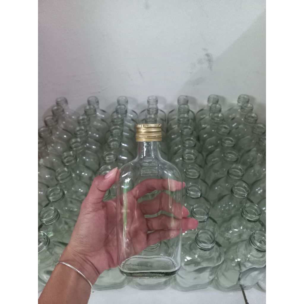 botol kaca gepeng 250ml /botol kaca 100% baru/botol kaca 250ml /kemasan unik tutup alumunium FREEE P