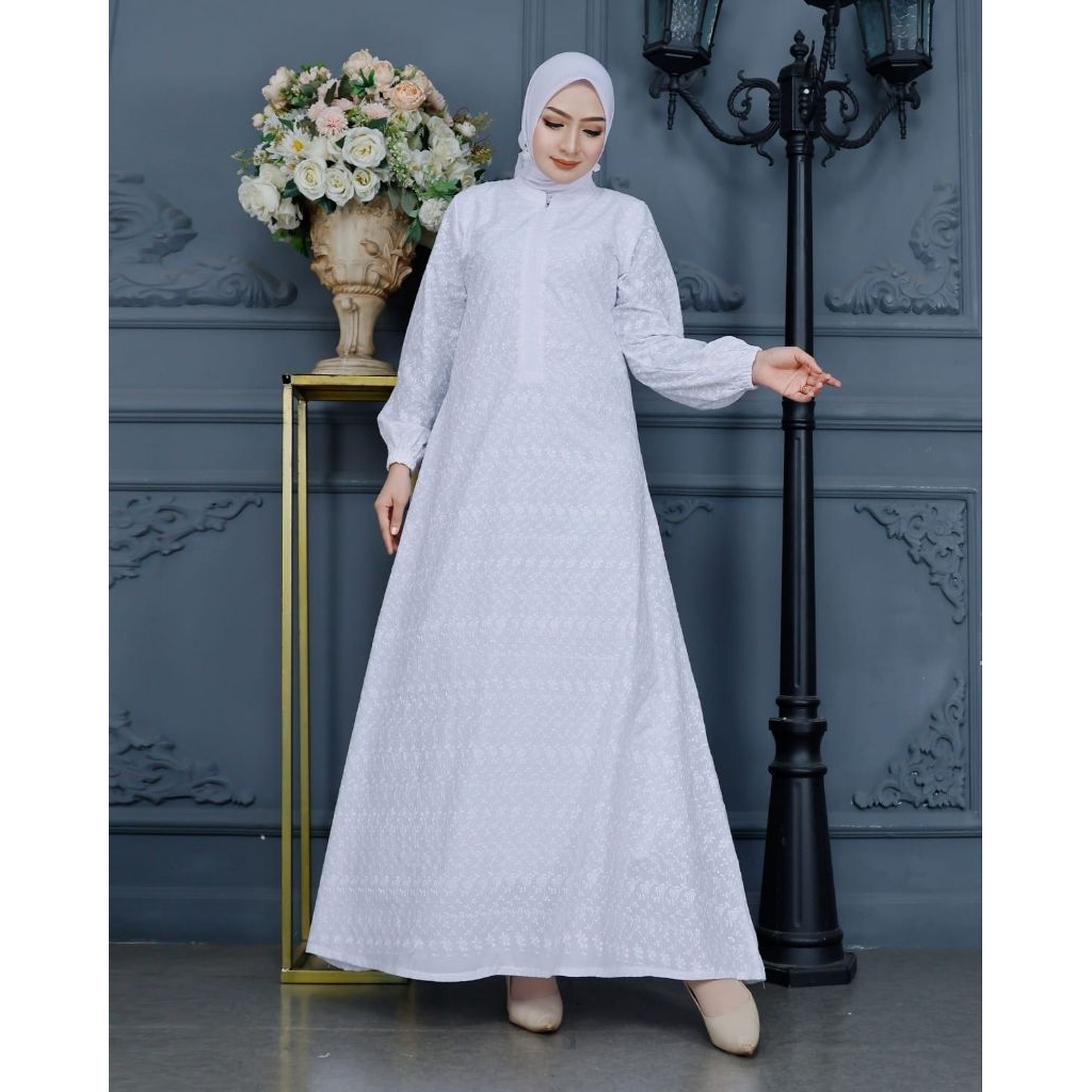 Gamis Wanita Putih Bordir Untuk Haji dan Umroh