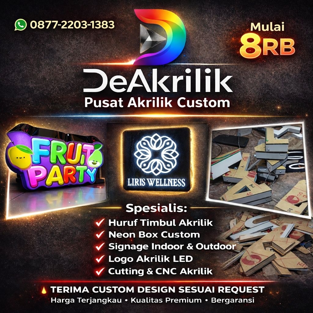 Huruf Timbul Akrilik, Neon Box, Plakat, Medali