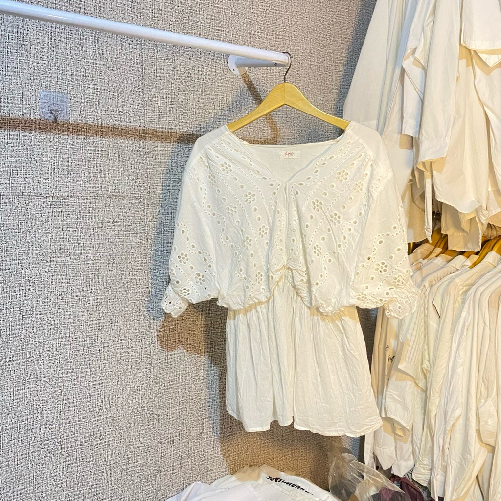 blouse katun bolong, blouse putih karet katbol