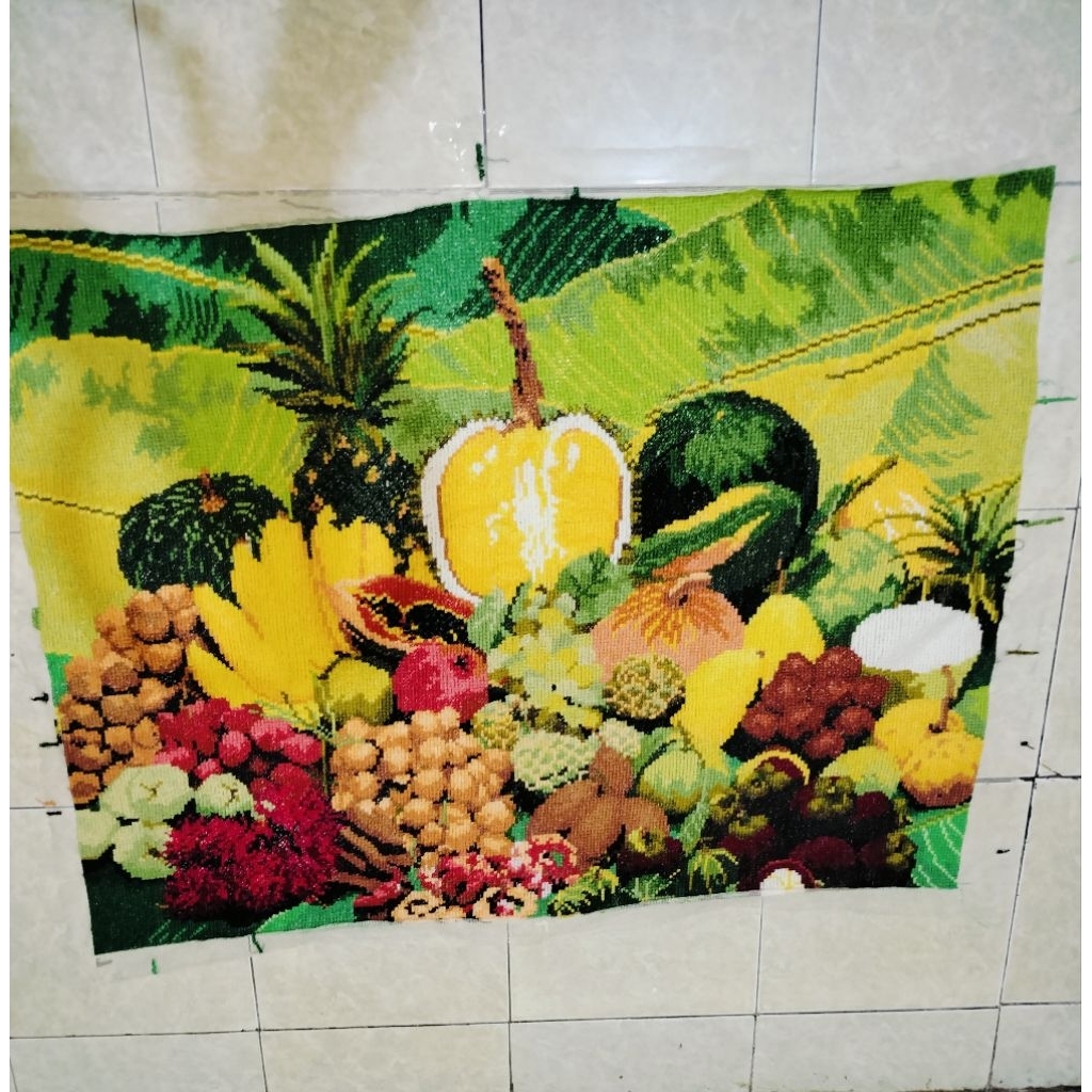 Kristik Sulam sudah Jadi gambar Buah Ukuran (95cm x 75cm) tanpa BINGKAI Only Kain Sulam