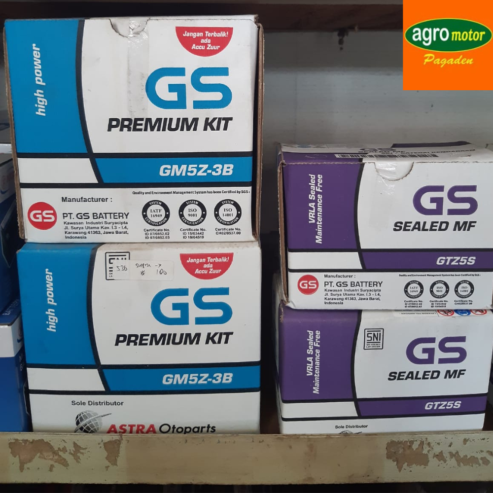 Aki Motor GM5Z-3B Kit Basah & GTZ5S MF Kering 12V 5Ah — Aki Motor Bebek & Matic Supra Mio Jupiter Va