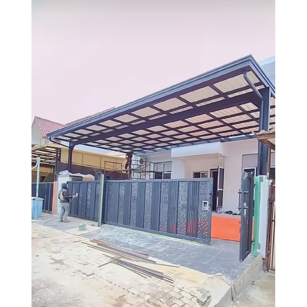 kanopi atap alderon upvc dobel layer rangka hollow galvanis