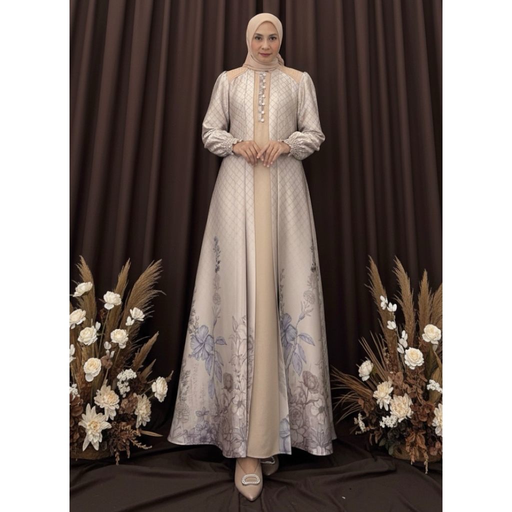 HOT SALE [JEMIA] Aurora Dress Silk Busui Set Hijab Gamis Wanita Kondangan Elegan Mewah Kekinian