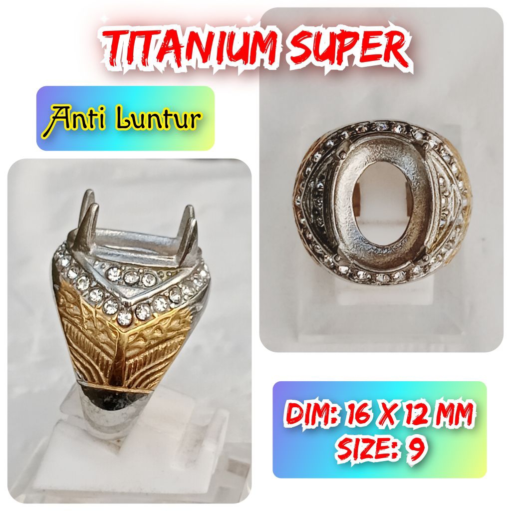 cincin emban batu akik batu permata anti Luntur super titanium.14