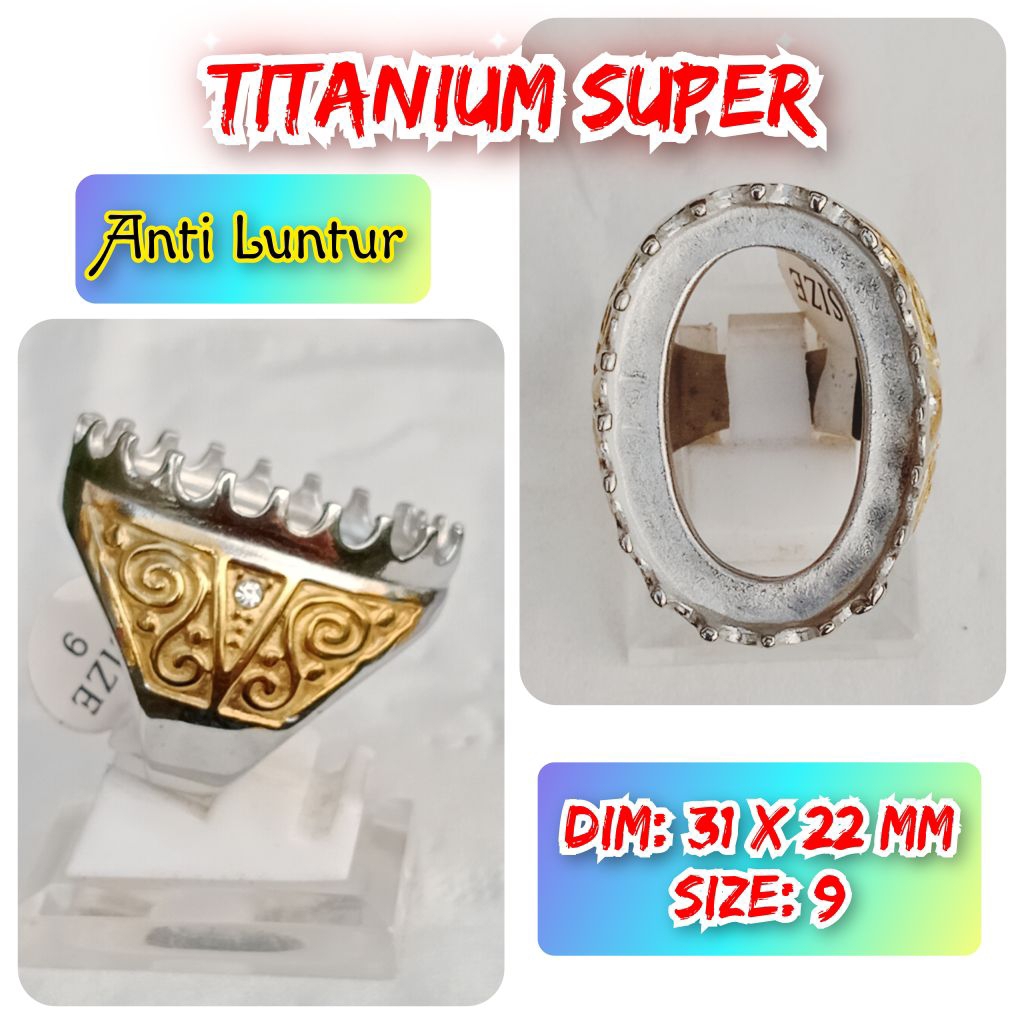 cincin emban batu akik batu permata anti Luntur super titanium.16