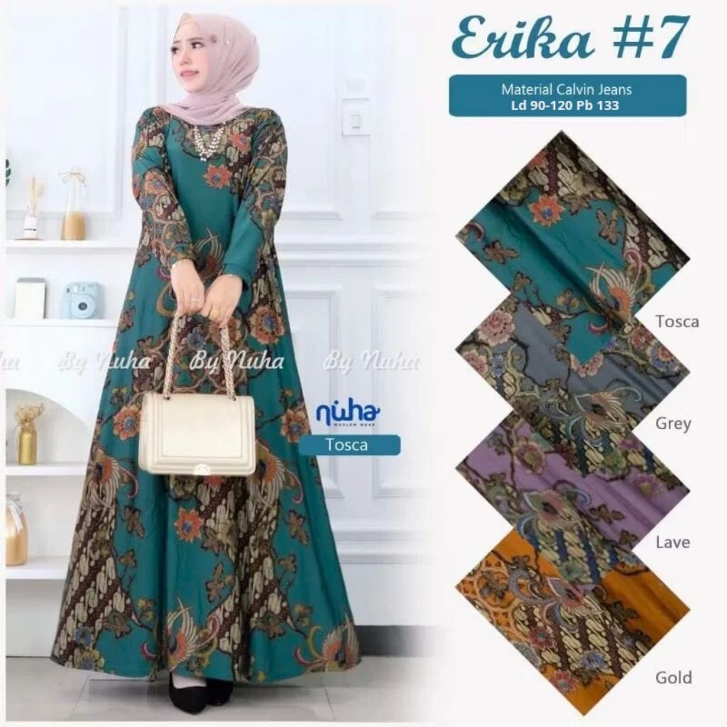 NUHA - Erika Grande Dress | Gamis Muslimah Jumbo Terbaru Calvin Jeans Motif Batik Cantik