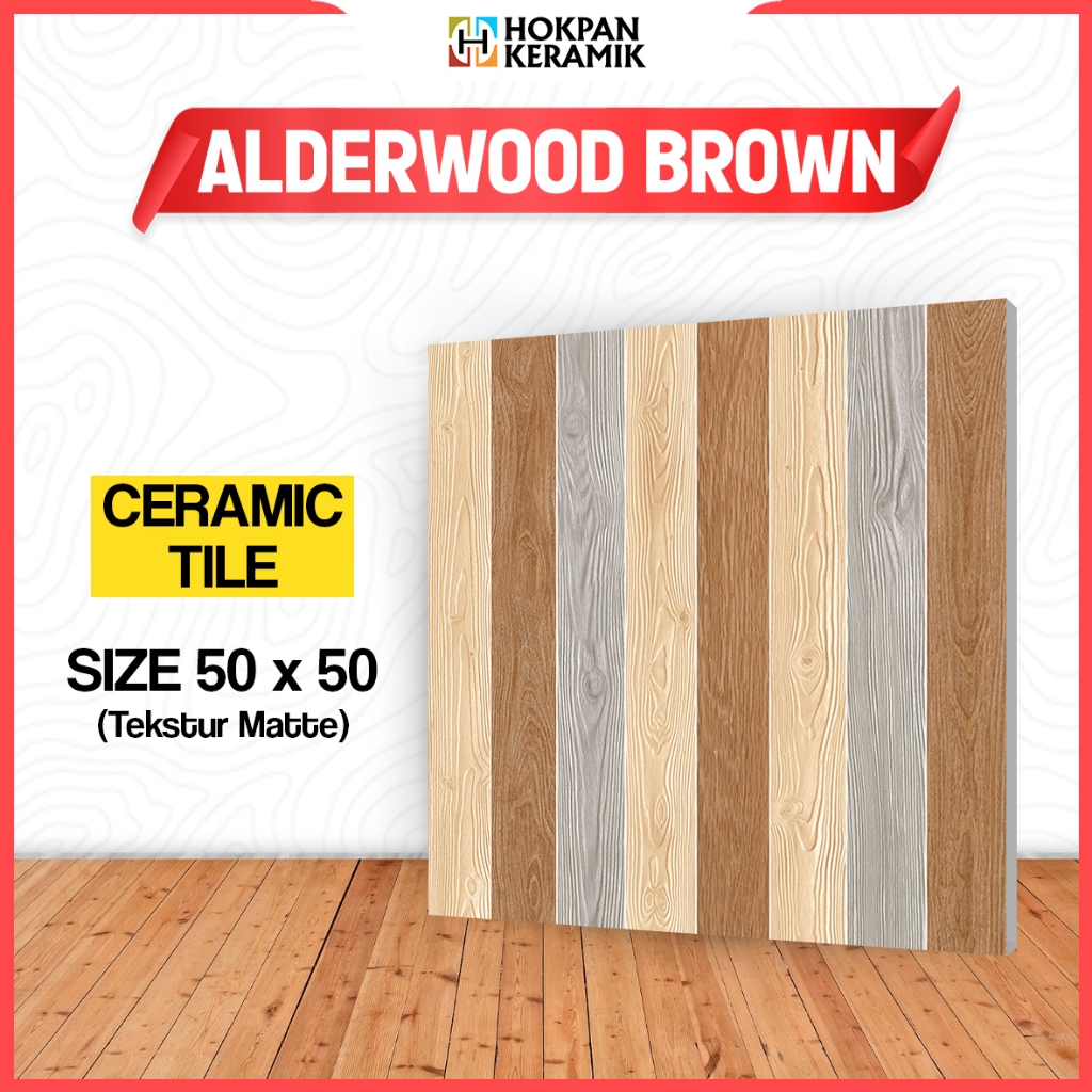 Keramik Lantai Motif Alderwood Brown Ukuran 50x50 Matte - Hokpan Keramik
