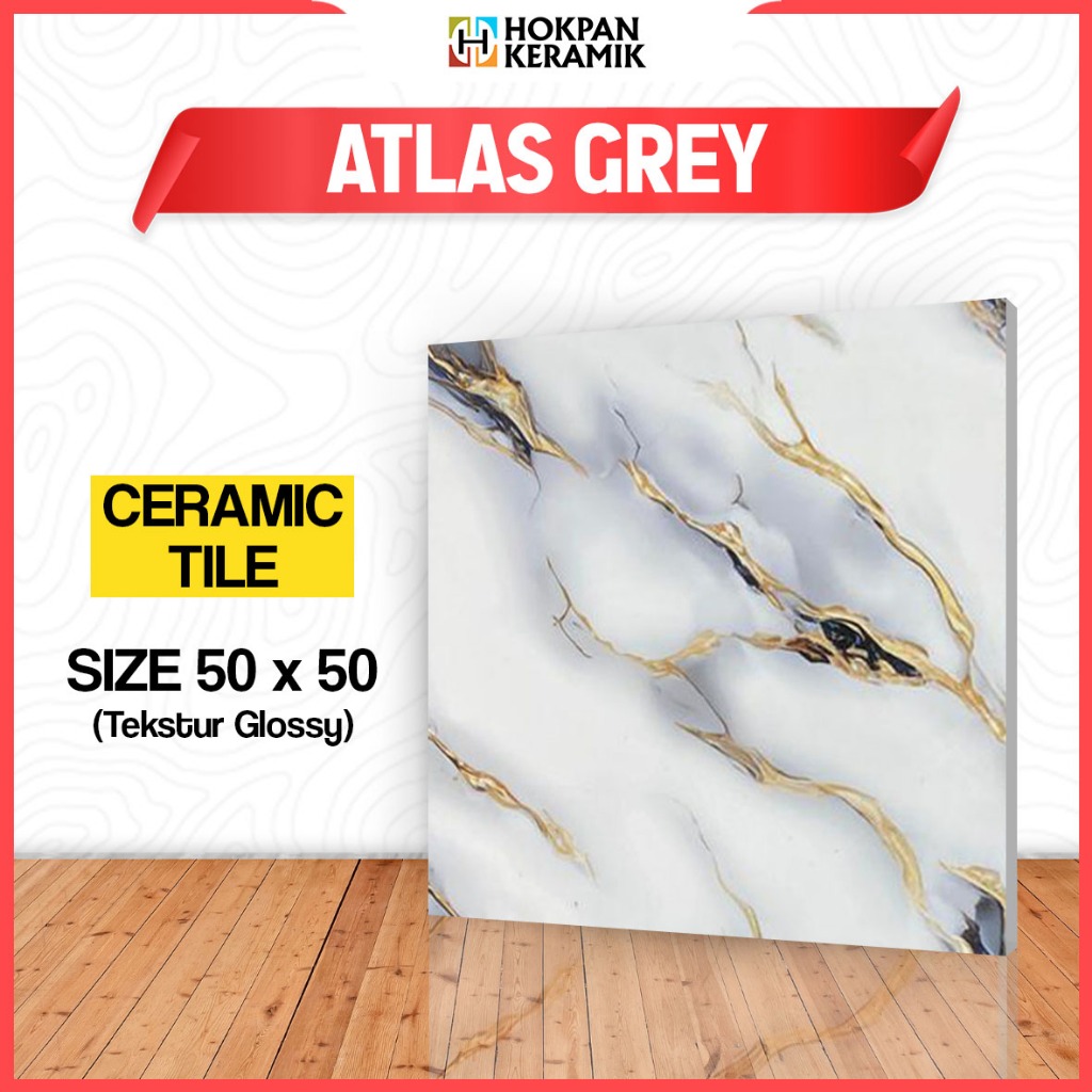 Keramik Lantai Motif Atlas Grey Ukuran 50x50 Glossy - Hokpan Keramik