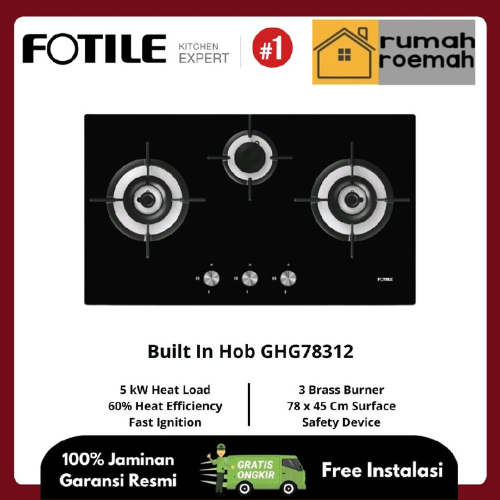 Kompor FOTILE GHG78312 GAS Hob GHG 78312 Kompor Tanam 3 Tungku