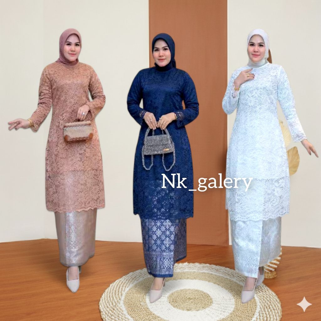 Kebaya Tunik Brokat Baju Kurung Rok Songket Melayu - Atasan Tunik Jumbo LD 120 cm