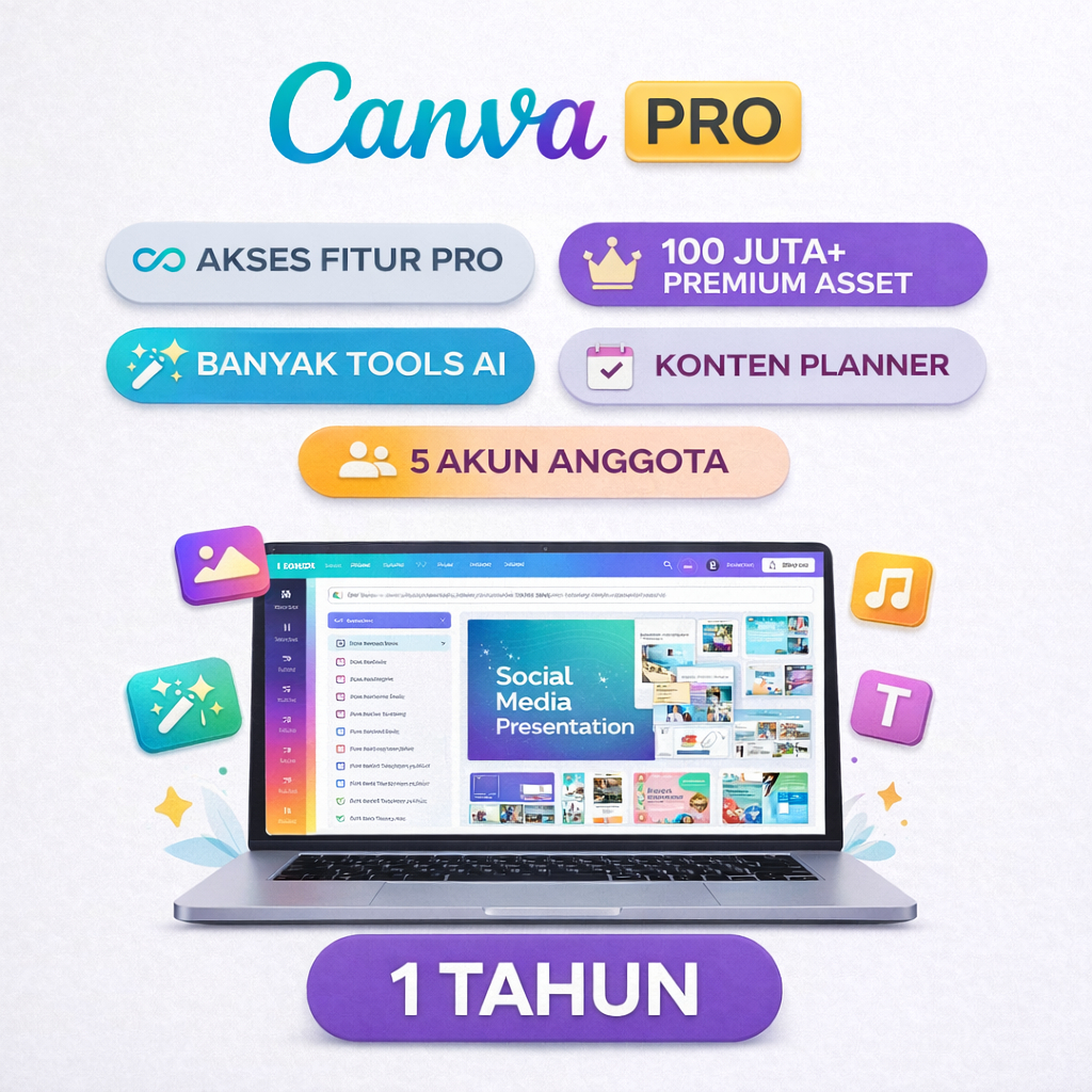 CANVA 1 TAHUN UNOCK TEMPLATE DESAIN, FOTO, VIDEO, SUPPORT AI FULL GARANSI