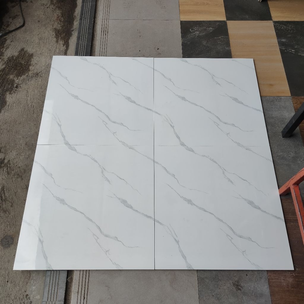 Granit Putih Carrara 60x60 Glossy Glass Polish Chariot Rinjani White Ubin Granite Lantai Dan Dinding