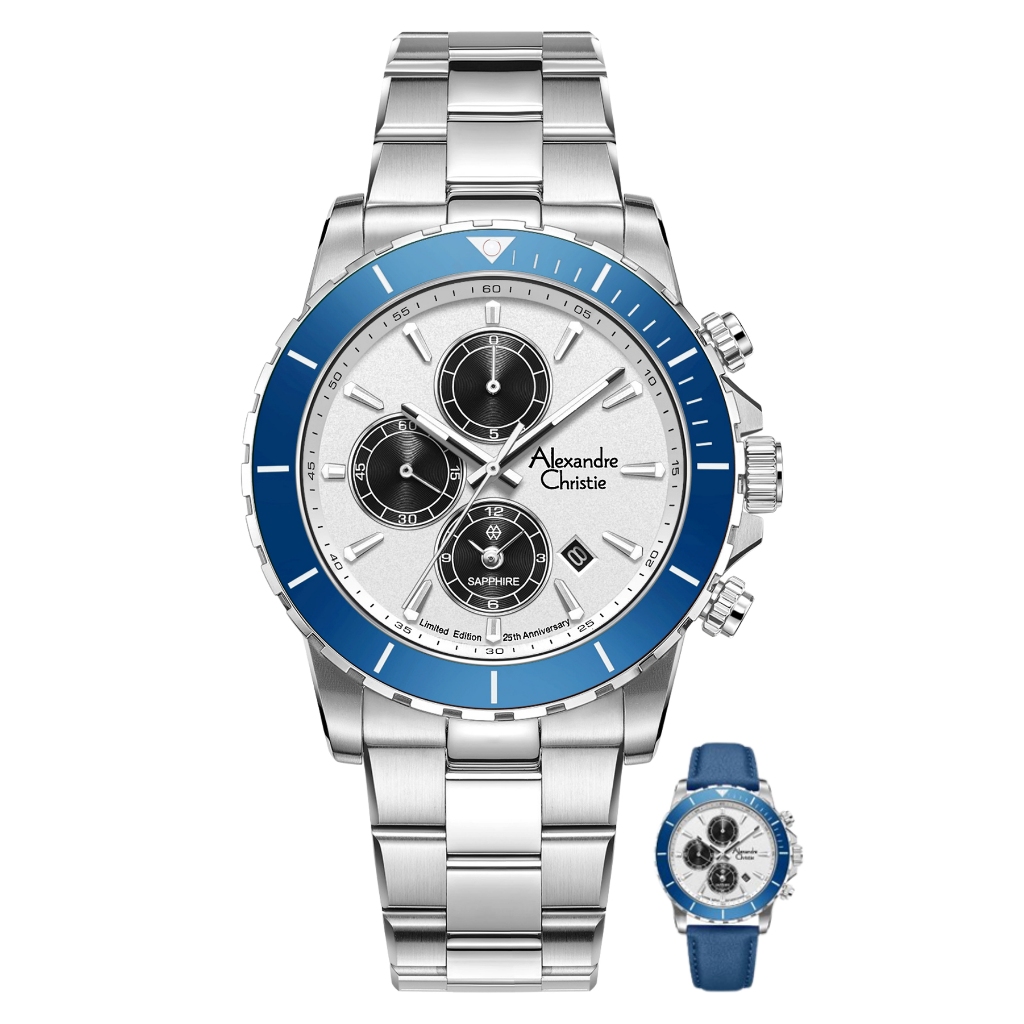 Galery Jam Tangan AC 6141 MC Edisi Anniv 25Thn Silver Ring Blue