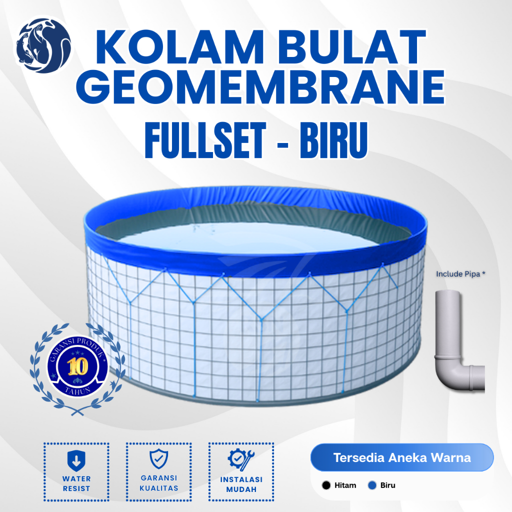 KOLAM BULAT Bahan GEOMEMBRANE "BIRU" 500 Micron Tinggi 1,05 Full Set Besi Wiremesh