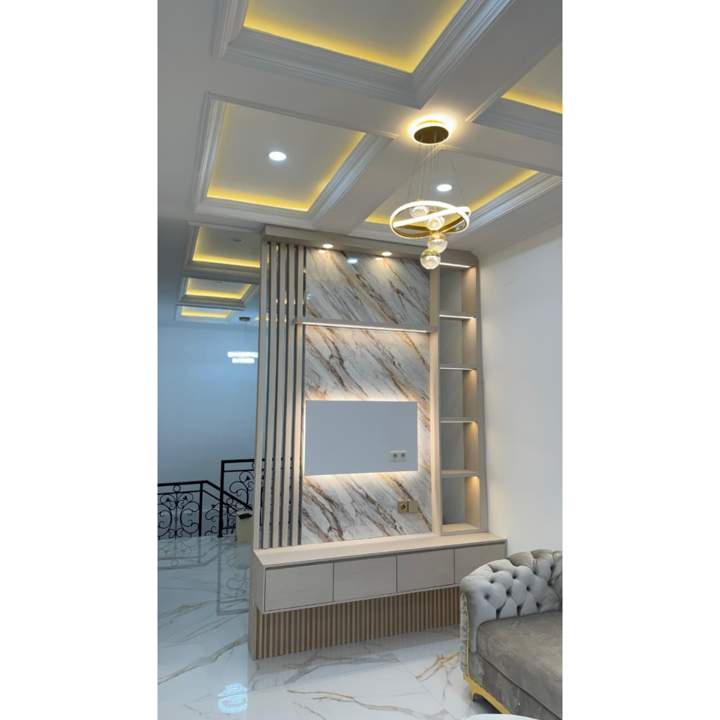 BACKDROP TV DAN PARTISI RUANGAN/PARTISI RUANG TAMU/SEKAT RUANG TAMU/PARTISI 2 MUKA