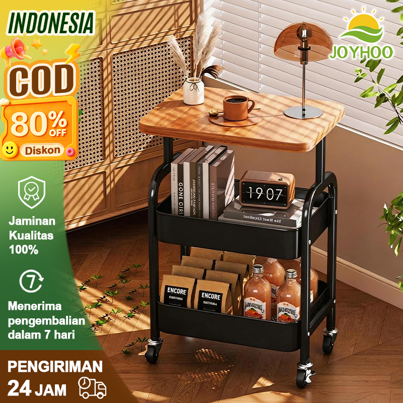 JOYHOO Rak Troli Susun Serbaguna 3 Susun dengan Roda Tempat Rak kamar mandi Meja Kecil Samping Sofa 