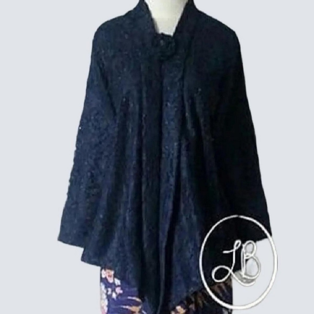 Atasan Kebaya Wanita Model Kutu Baru Bahan Brokat Full Puring Warna Navy