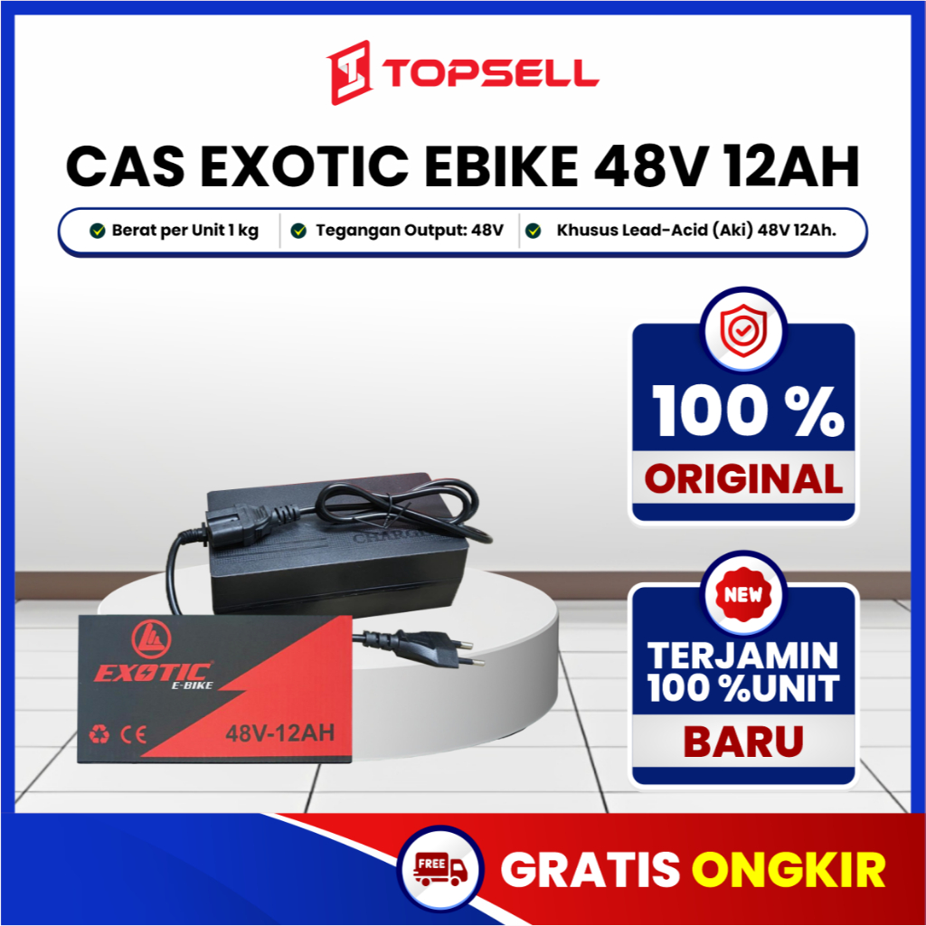 Charger Sepeda Listrik Exotic 48V 12AH Original / Cas Exotic Ebike 48V 12AH