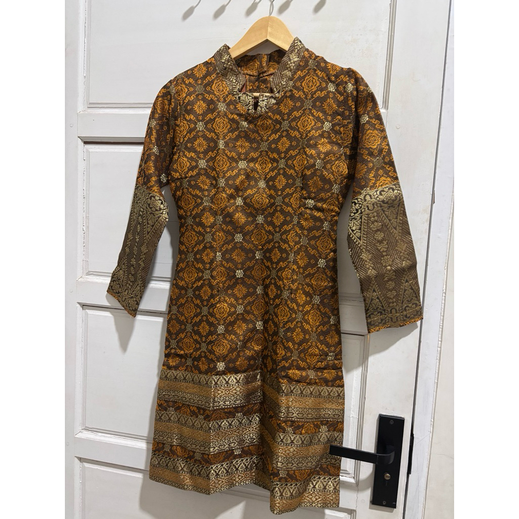 Dress batik bahan tebal lengan panjang Midi dress