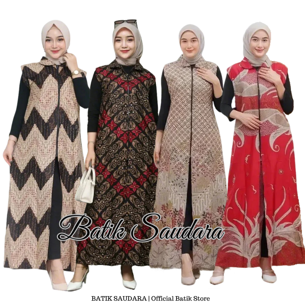 Cardigan Batik wanita outer Panjang Risleting Depan Terbaru Jumbo Big Size LD130 Blazer Tanpa Lengan