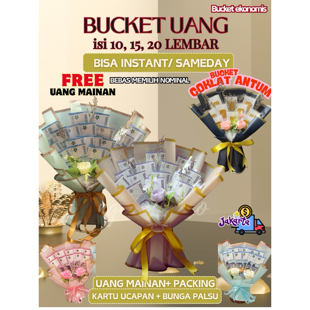 (INSTAN) BUKET BUNGA PALSU / BUCKET UWANG/ UANG / BUKET LAMARAN / HADIAH / KADO /BUCKET MURAH
