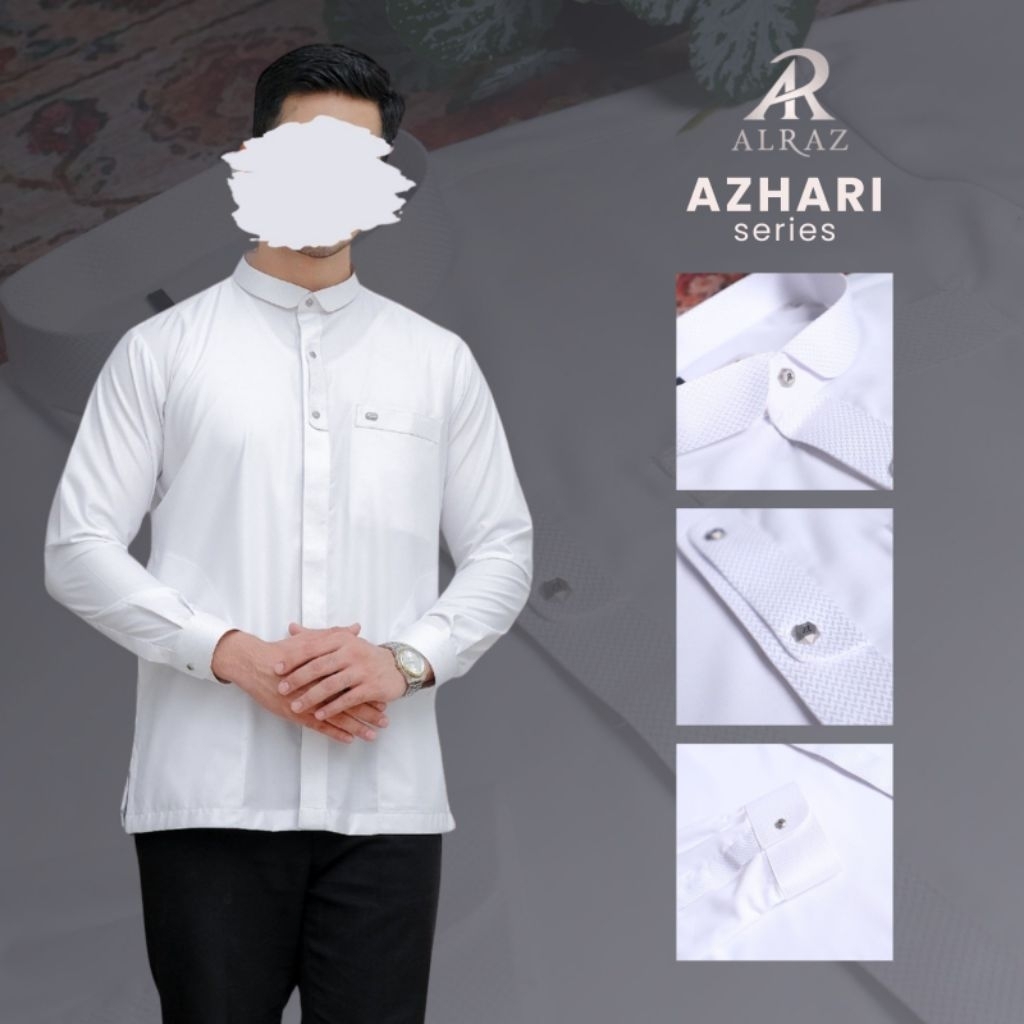 Koko | koko pria dewasa Alraz model Azhari putih | koko lengan panjang manset | koko katun premium