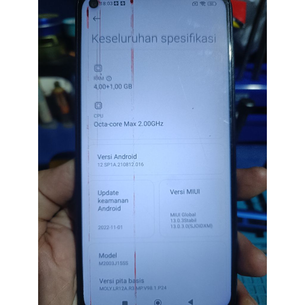 LCD XIAOMI REDMI NOTE 9 MINUS BERGARIS ASLI ORIGINAL COPOTAN DARI HANDPHONE