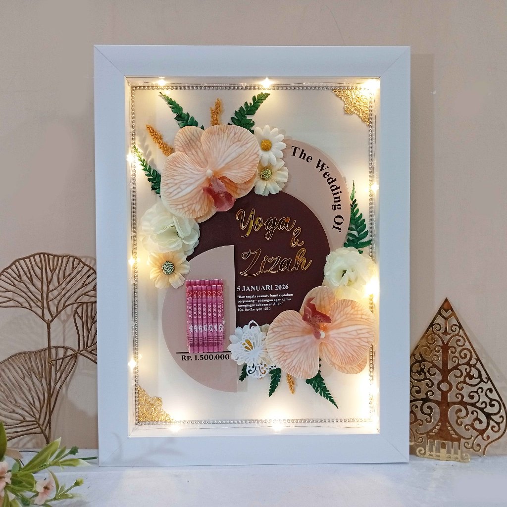 Mahar Pernikahan Rustik / Mahar Akrilik / Mahar Murah Free Lampu Ukuran 30x40 CM