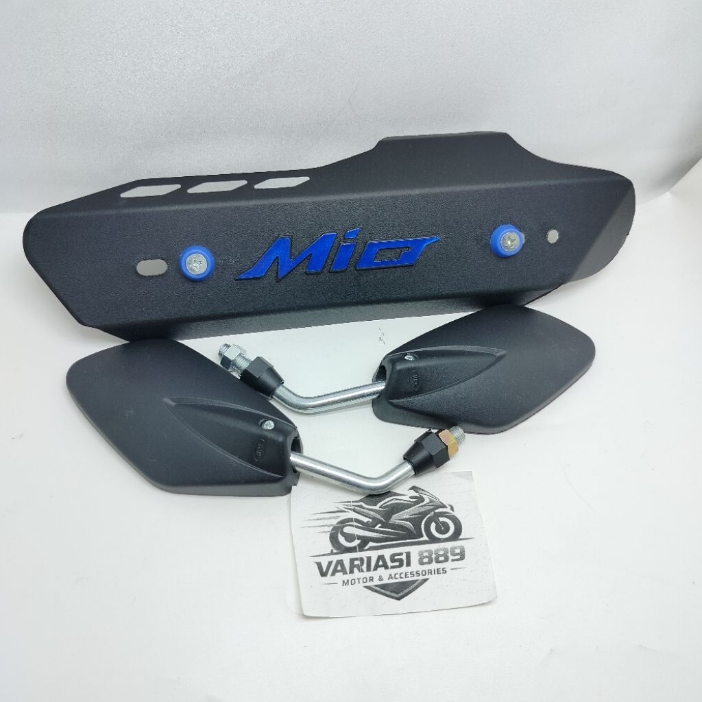 paket cover tameng knalpot mio all+spion Shogun+baut+logo all mio biru