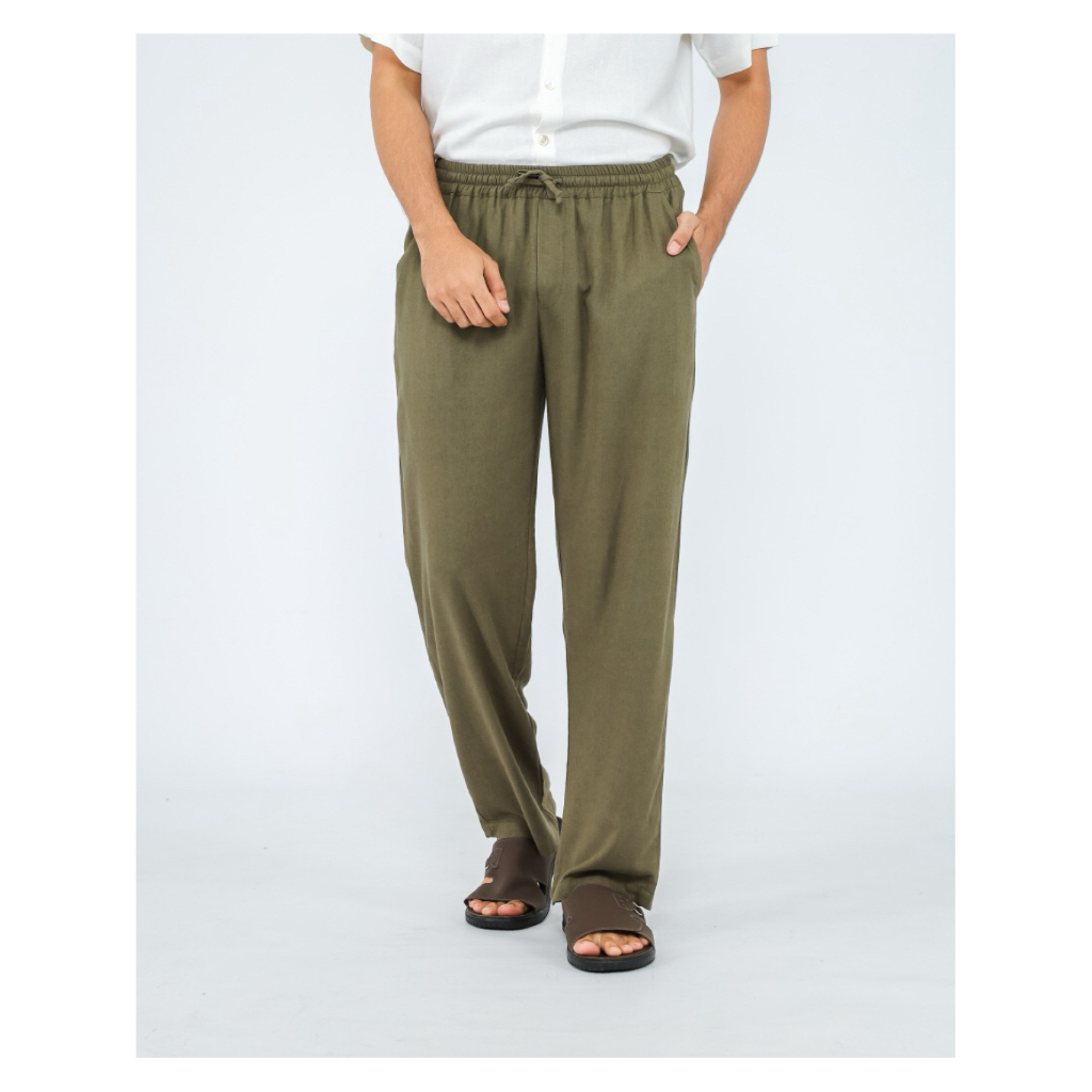 Ndoro Mens | Gabriel Linen Pants Olive | Celana Panjang Linen Pria | Bali Resortwear