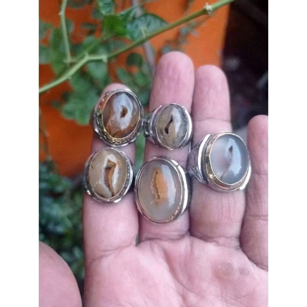 cincin batu akik natural asli Sulaiman angur combong ring monel lawasans clasik