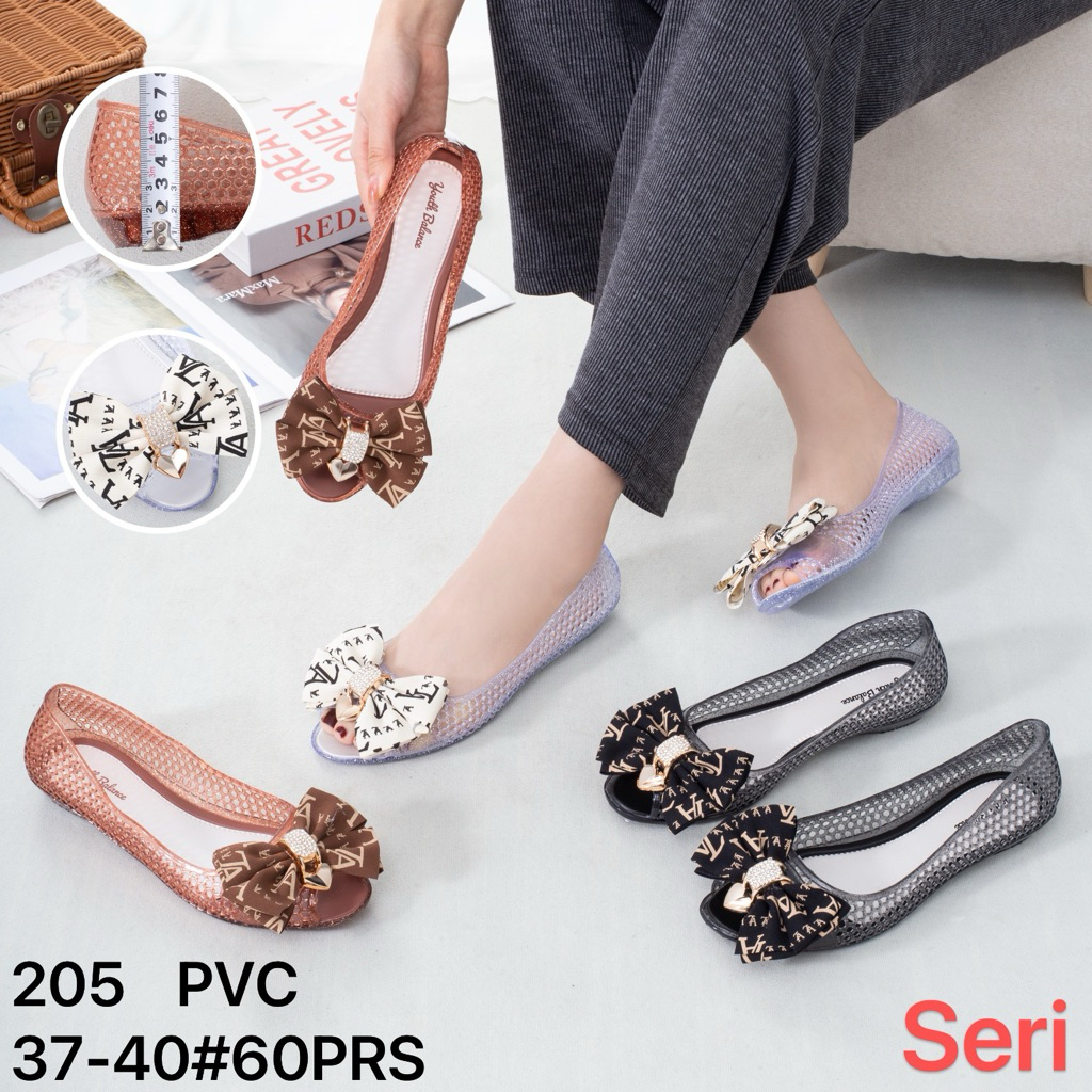 Sepatu Flat Wanita Jelly Jaring Bening Pita Balance 205